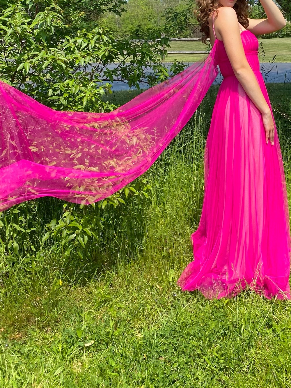 Fuchsia Sheer Tulle Maxi Dress